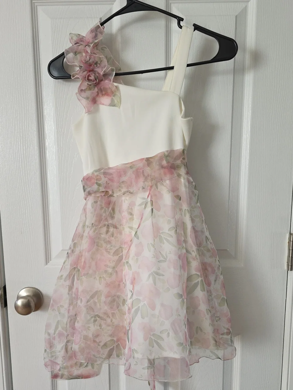 Girls Cream and Pink Floral Organza Party Dress